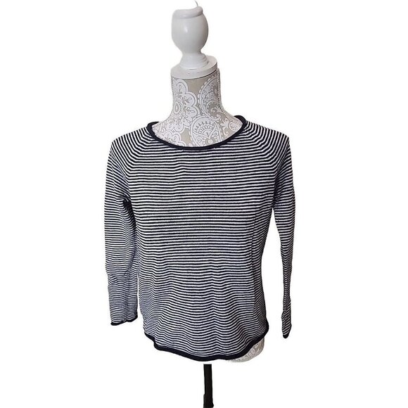 Eddie Bauer Sweater Women Blue White Stripes Long Sleeve Roll Hem Nautical Small - Picture 1 of 8
